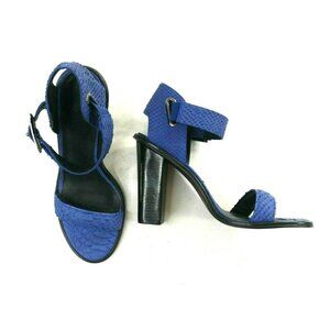 Tibi Blue Snakeskin Embossed Leather Strap Sandals High Heel Shoes EU 40 US 8.5